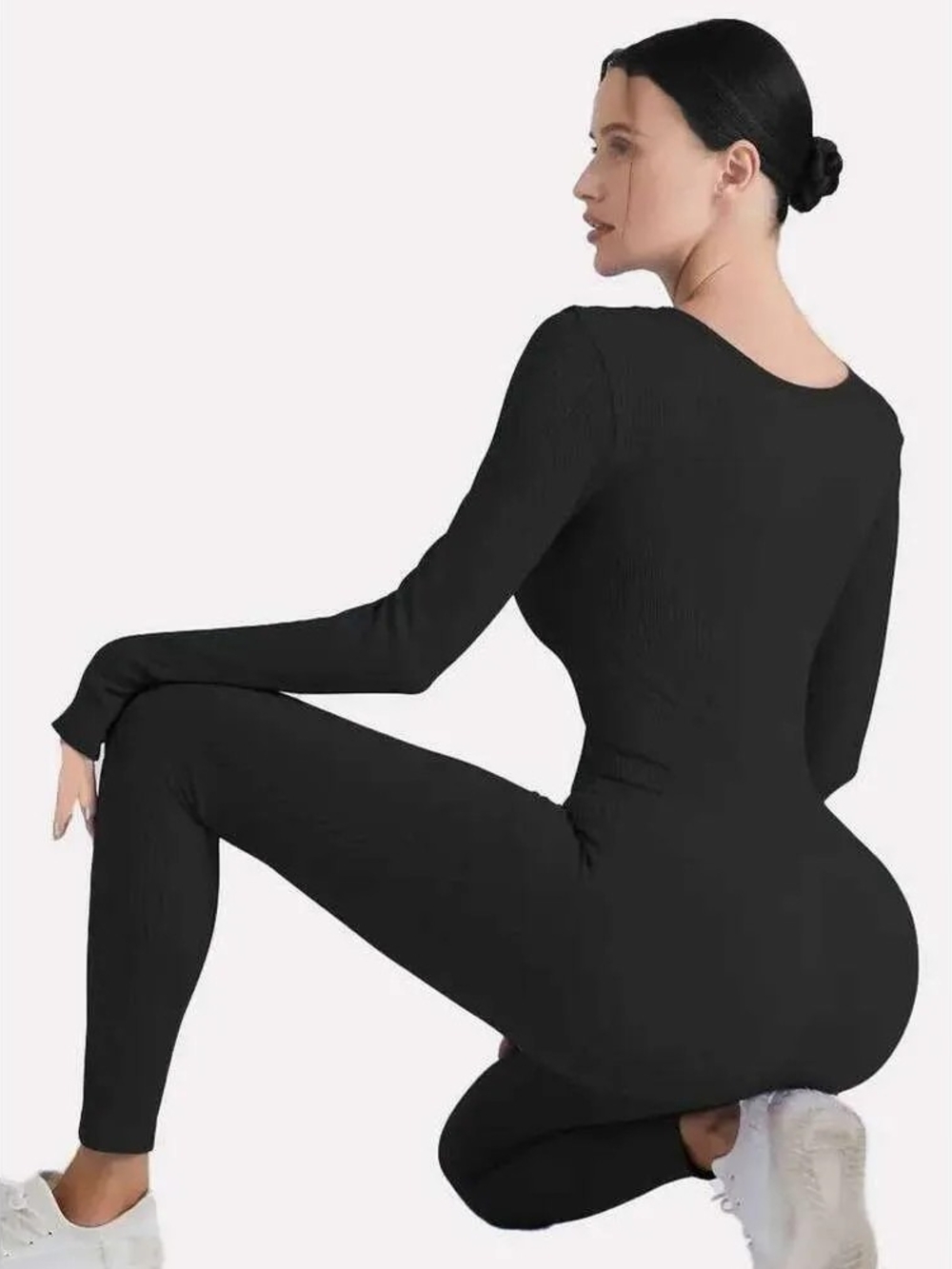 Women's Black Ribbed Jumpsuit